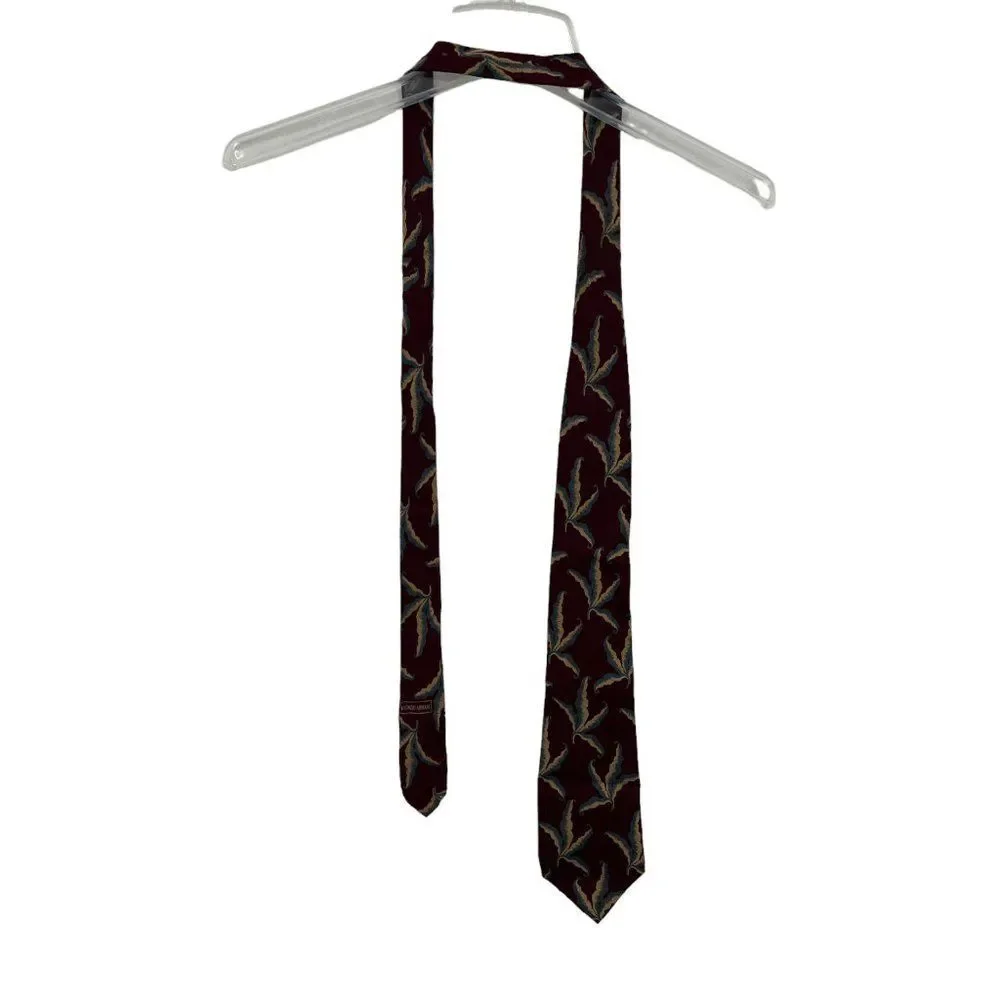 Vintage Giorgio Armani Cravatte Maroon Jacquard Plants Tie